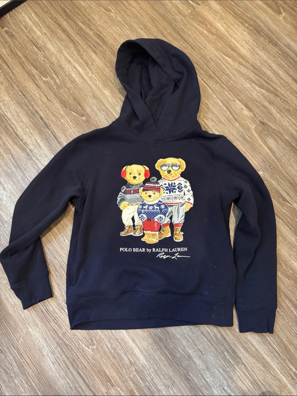 Ralph Lauren Navy Hoodie with Embroidered Polo Bears